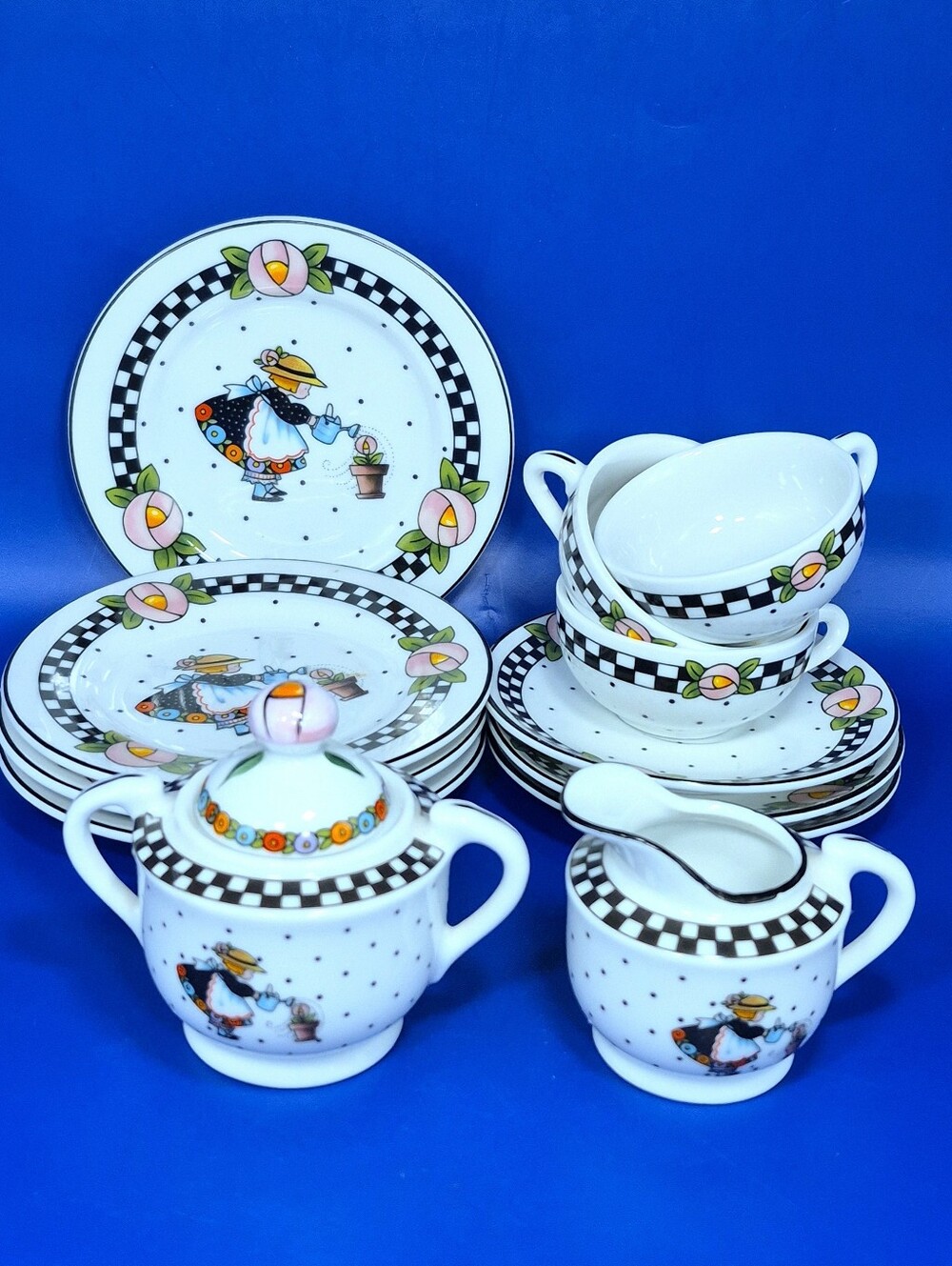 Mary Engelbreit Vintage Porcelain Child's Tea Set Parts - 13 Pc Partial Set
